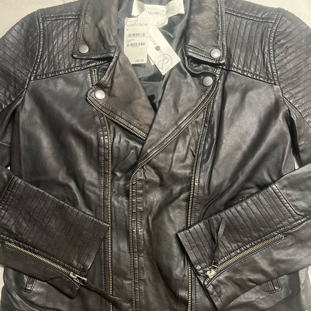 Treasure & Bond- Nordstrom Black Quilted Leather Jacket-Medium - Picture 8 of 12